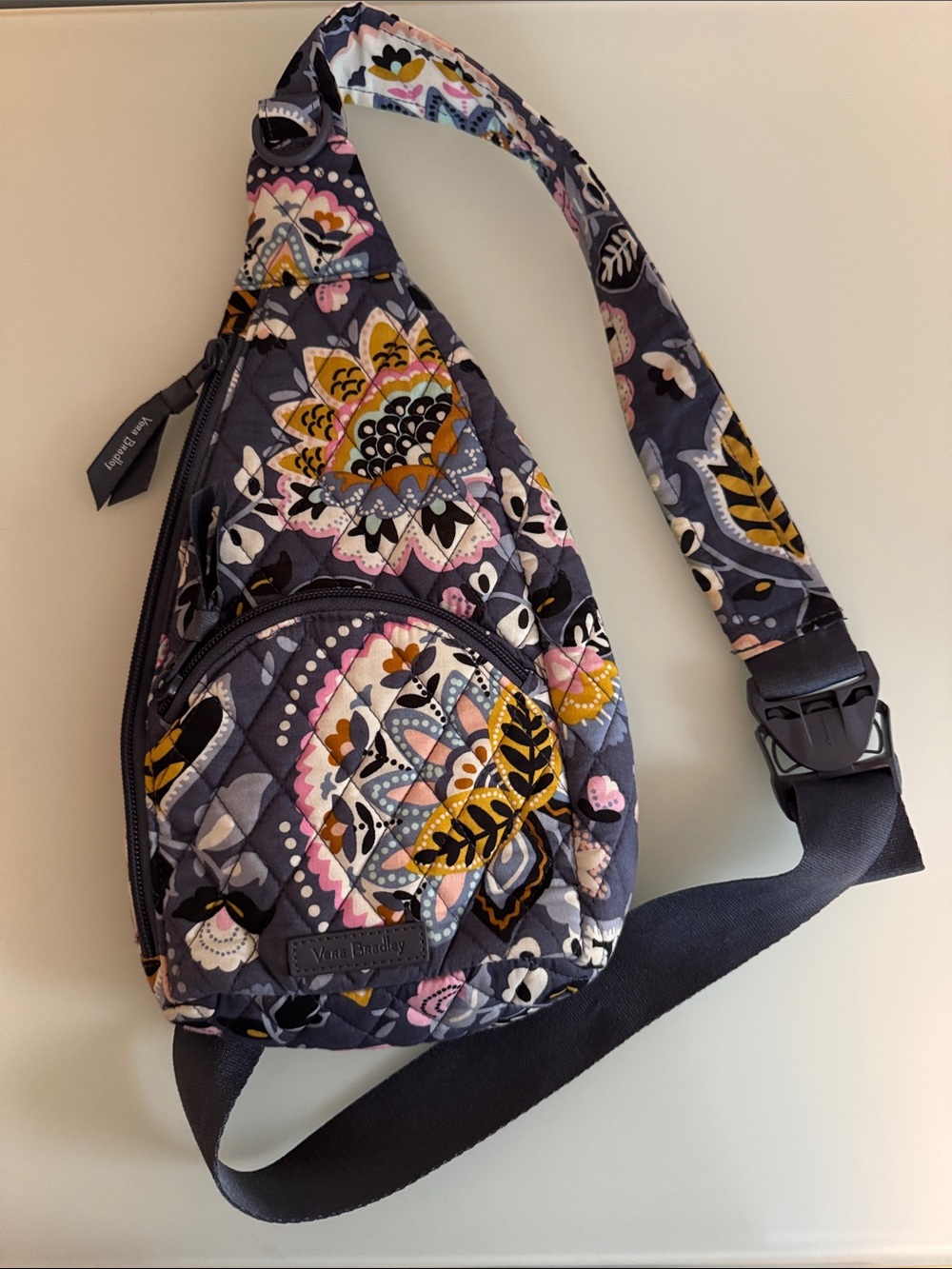 Vera Bradley Quilted Crossbody Sling in Navy Floral Pattern